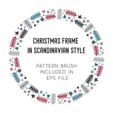 Christmas frame and brush with corner tiles Stock Illustration