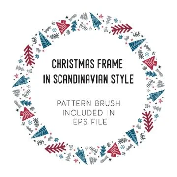 Christmas frame and brush with corner tiles Stock Illustration