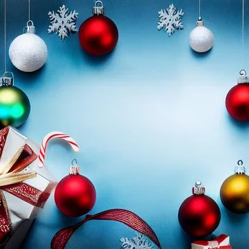 Christmas frame with baubles on blue background Stock Illustration