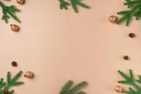 Christmas frame on beige background Stock Photos