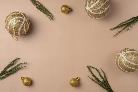 Christmas frame on beige background Foto stock