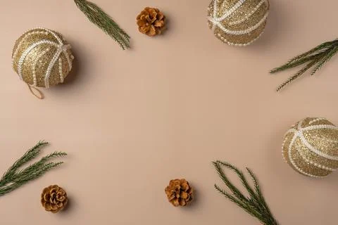 Christmas frame on beige background Foto stock
