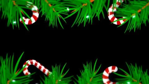 Christmas frame on black background. Abstract backdrop with brunch trees, can Stock Illustration