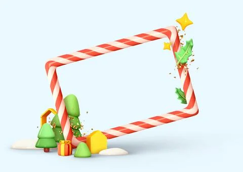 Christmas frame border of candy cane. Holiday red photo frame, realistic 3d.. 스톡 일러스트