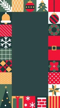 Christmas Frame Border Vertical Dark Teal Copy Space Bell Tree Gift Stock Illustration