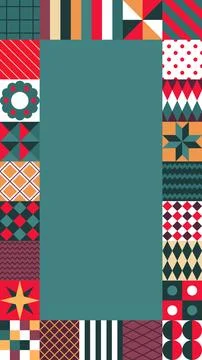 Christmas Frame Border Vertical Teal Copy Space Geometric Patterns Stock Illustration