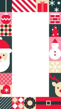 Christmas Frame Border Vertical White Copy Space Santa Snowman Gift Stock Illustration