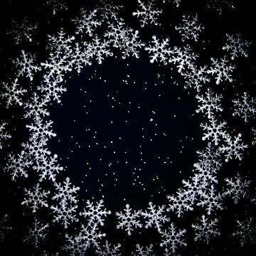 Christmas frame in cold tones for greeting card. winter background, snowflake Stock Photos