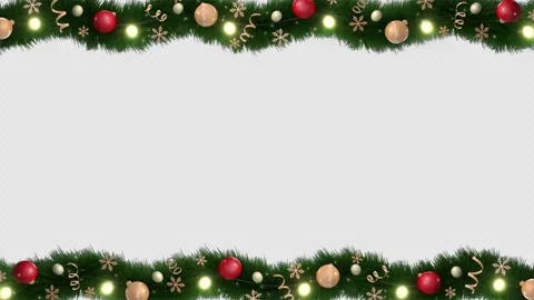 Christmas frame with a fir branches, decorations and gold lights Stock Footage 295990366