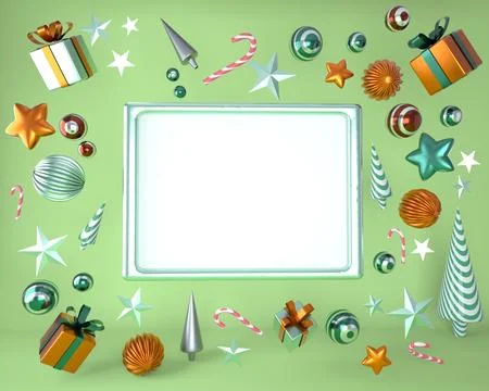 Christmas frame made of festive decorations, gift boxes. Christmas backgrou.. Stock Illustration