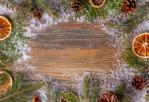 Christmas frame made of fir branches Stock Photos
