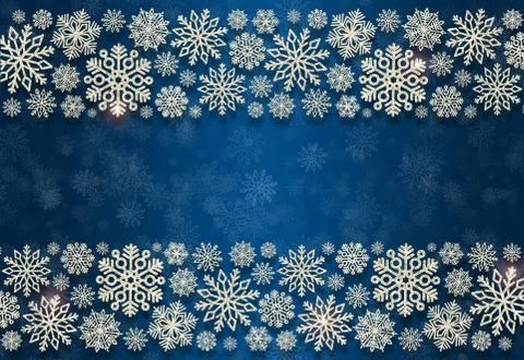 Christmas frame made of silver glitter snowflakes on a blue background Stock Illustration