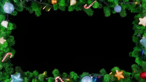 Christmas frame or new year frame with green fir or pine leaves Stock Footage 321803886