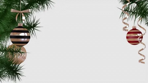 Christmas frame with a pine branches and Christmas decorations Stock Footage 257049950