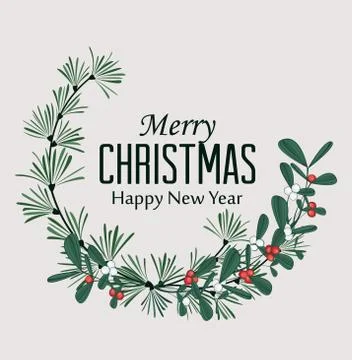 Christmas frame with pine branches and mistletoe Stock Illustration