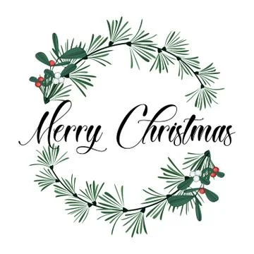 Christmas frame with pine branches and mistletoe Stock Illustration