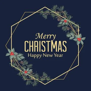 Christmas frame with pine branches and mistletoe Stock Illustration