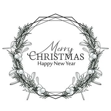 Christmas frame with pine branches and mistletoe Stock Illustration