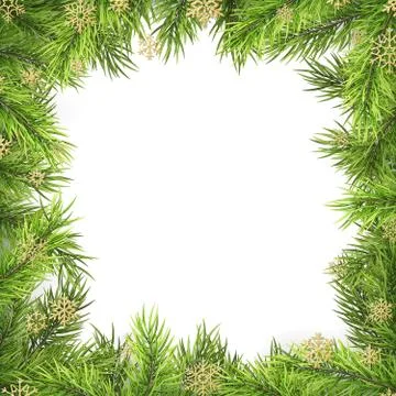 Christmas frame with pine branches and shadow isolated on white. EPS 10 Stock Illustration