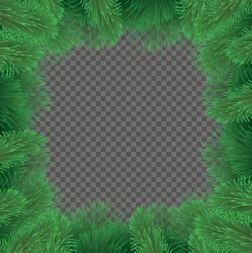 Christmas frame with pine branches frame on transparent background. Vector il Stock Illustration
