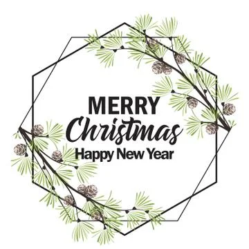 Christmas frame with pine branches Stock Illustration