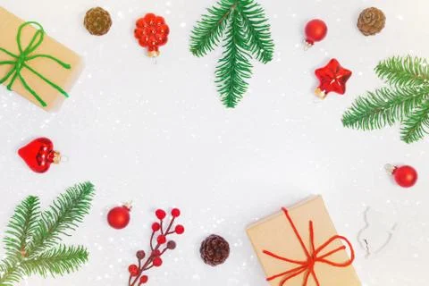 Christmas frame with present on white background Stock Photos