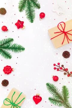 Christmas frame with present on white background Stock Photos