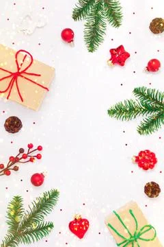 Christmas frame with present on white background Stock Photos