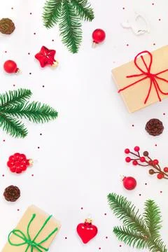 Christmas frame with present on white background Stock Photos