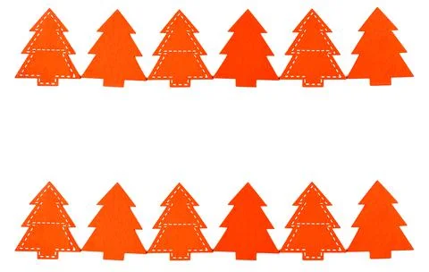 Christmas frame. Red trees isolated on white background. New year greeting ca Stock-Fotos