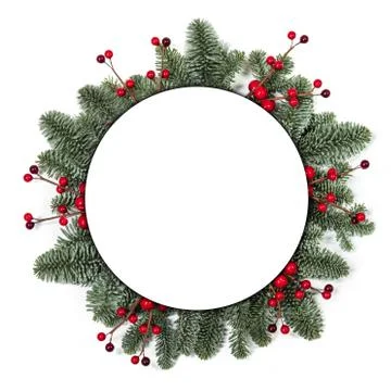 Christmas frame of tree branches Stock Photos
