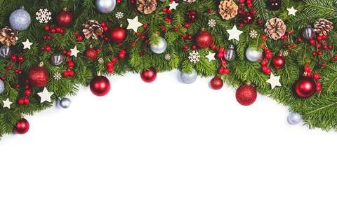 Christmas frame of tree branches Stock Photos