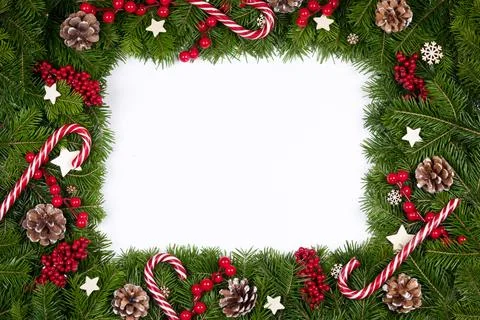 Christmas frame of tree branches Stock Photos