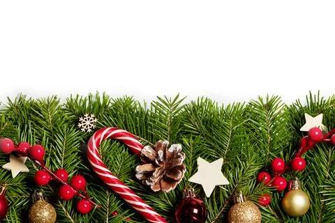 Christmas frame of tree branches Stock Photos