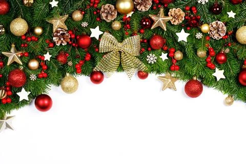 Christmas frame of tree branches Stock Photos