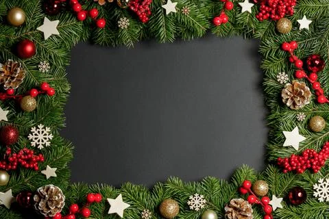 Christmas frame of tree branches Stock Photos