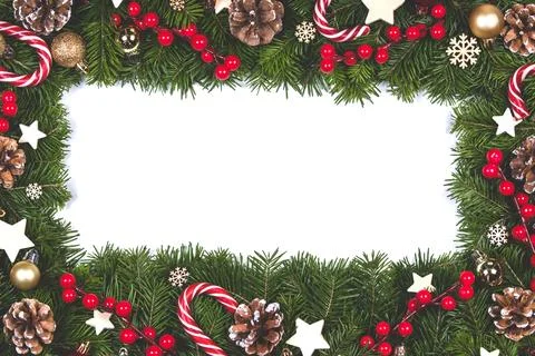 Christmas frame of tree branches Stock Photos