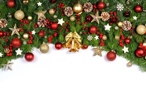 Christmas frame of tree branches Stock Photos