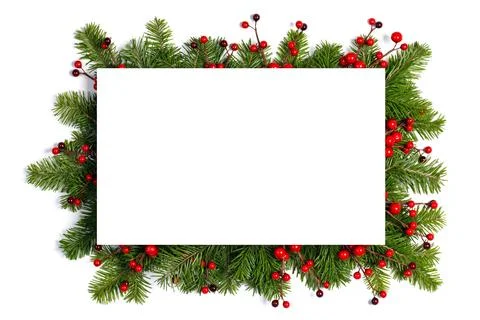 Christmas frame of tree branches Stock Photos