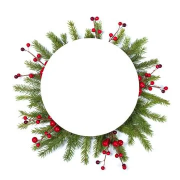 Christmas frame of tree branches Stock Photos