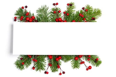 Christmas frame of tree branches Stock Photos