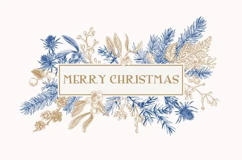 Christmas frame with winter plants. Illustrazione stock
