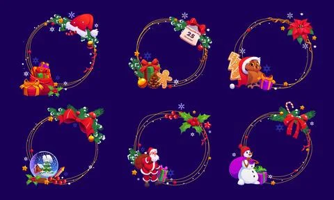 Christmas frames, holiday decorations, characters Stock Illustration