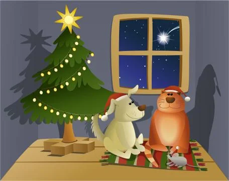 Christmas friendly pets Stock Illustration