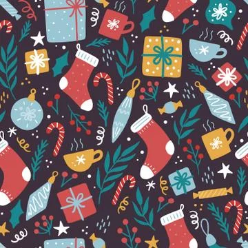 Christmas funny seamless pattern with elements 스톡 일러스트
