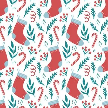 Christmas funny seamless pattern with elements Stock Illustration