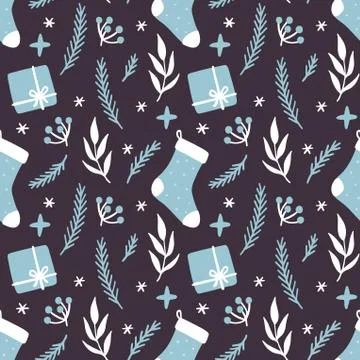 Christmas funny seamless pattern with elements Stock Illustration