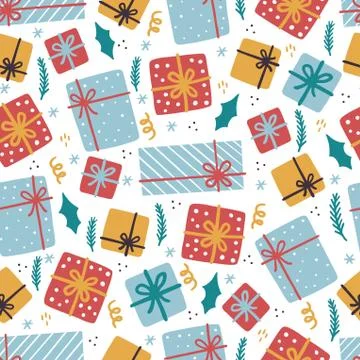 Christmas funny seamless pattern with elements Stock Illustration