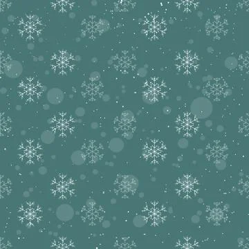 Christmas geometric seamless pattern with white snowflakes on green background. Stock Illustration