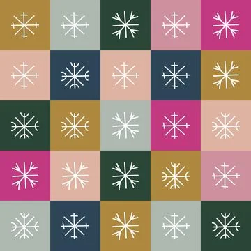 Christmas geometric seamless pattern with white snowflakes on colored squar.. Stock Illustration